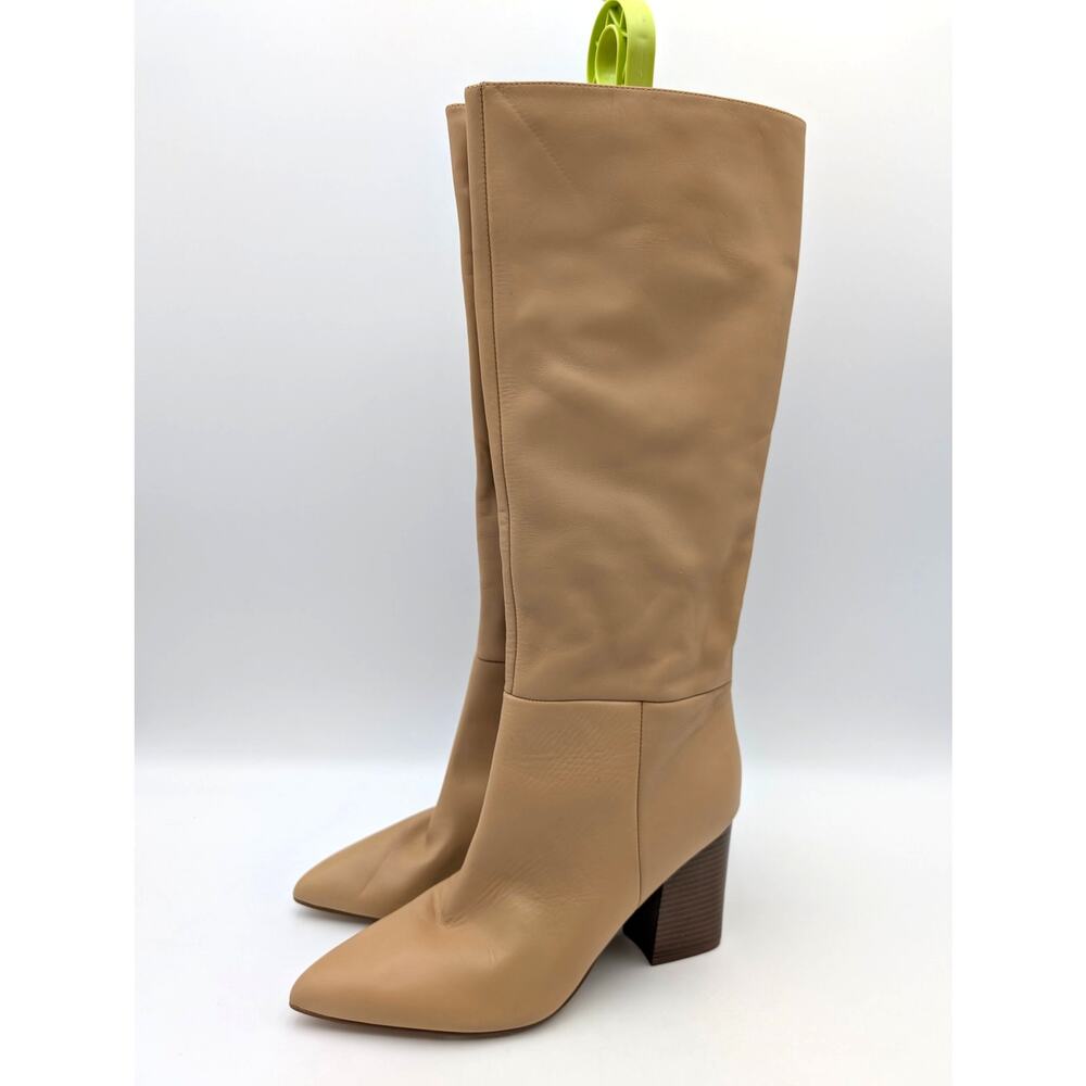 Nine West Peachey Knee High Heel Boots Womens Natural Leather Size US8.5M EU39.5